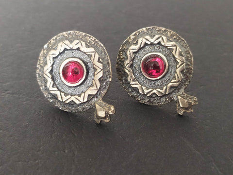 Armenian jewelry Earrings stud sterling silver 925 Pomegranates with lab red stone