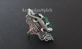 Jewelry SET Earrings Ring  lizard salamander Sterling silver 925 velvet malachite