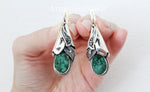Earrings ring pendant Sterling silver 925 green malachite  ONE of a Kind