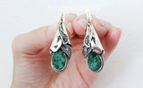 Earrings ring pendant Sterling silver 925 green malachite  ONE of a Kind