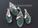Earrings ring pendant Sterling silver 925 green malachite  ONE of a Kind