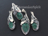 Earrings ring pendant Sterling silver 925 green malachite  ONE of a Kind