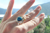Ring blue chrysocolla jewelry Sterling SILVER 925 gold plated details