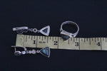 Earrings ring Blue gray labradorite white zircon Sterling SILVER 925 gold plated details