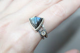 Earrings ring Blue gray labradorite white zircon Sterling SILVER 925 gold plated details