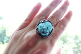 Natural turquoise SET Silver 925 Adjustable ring and earrings