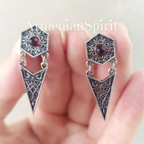 Small earrings lightweight Sterling silver studs with red stone Armenian