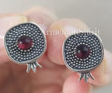 Stud earrings Pomegranate with red quartz Sterling silver 925