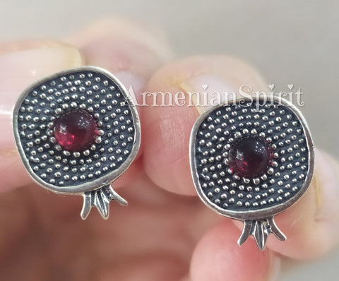 Stud earrings Pomegranate with red quartz Sterling silver 925