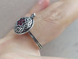 Pomegranate ring Sterling silver 925 with red zircon stones
