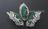 Jewelry SET Earrings lizard  Sterling silver 925 and velvet malachite