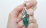 Earrings ring pendant Sterling silver 925 green malachite  ONE of a Kind