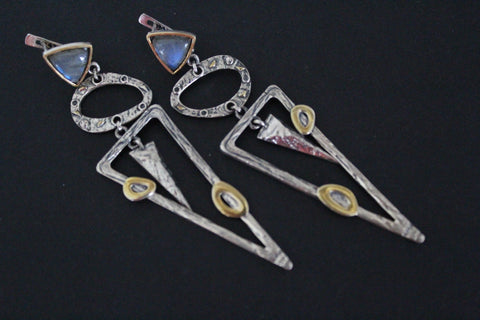 Modern Earrings very long Sterling silver 925 gold plated