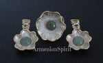 Flower Jade ring green Sterling SILVER 925 gold plated