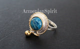 Ring blue chrysocolla jewelry Sterling SILVER 925 gold plated details