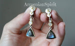 Earrings ring Blue gray labradorite white zircon Sterling SILVER 925 gold plated details