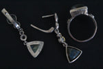 Earrings ring Blue gray labradorite white zircon Sterling SILVER 925 gold plated details