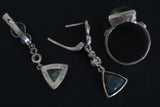 Earrings ring Blue gray labradorite white zircon Sterling SILVER 925 gold plated details