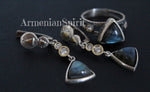 Earrings ring Blue gray labradorite white zircon Sterling SILVER 925 gold plated details