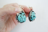 Natural turquoise SET Silver 925 Adjustable ring and earrings