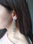 Silver very long earrings 925 Rectangular Ethnic pattern