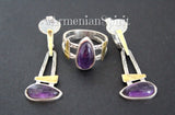 Amethyst ring women Sterling silver 925 with gold plated details