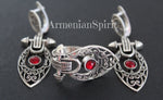 Earrings Sterling silver 925 filigree with red quartz Handmade Armenian