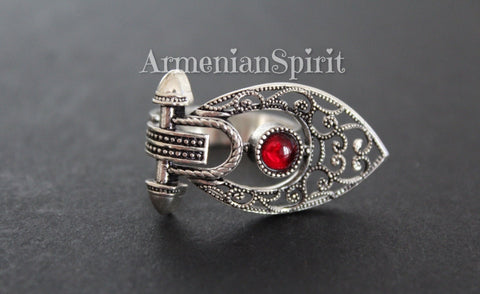 Ring sterling silver 925 Handmade jewelry with red lab created quartz