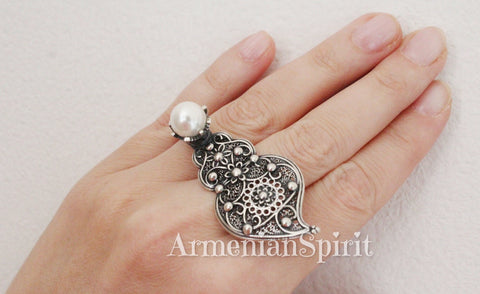 Large ring lab pearl Sterling silver 925
