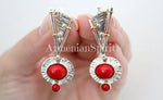 Earrings and ring Gilded Sterling silver 925 and natural pressed coral