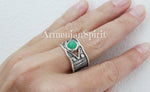 Earrings and ring sterling silver 925 Green jadeite gemstone