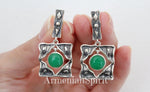 Earrings and ring sterling silver 925 Green jadeite gemstone