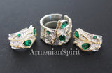 Earrings and ring Sterling silver 925 emerald green zircons