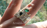 Ring adjustable Sterling silver 925 with green zircons