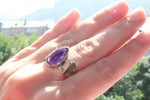 Amethyst ring women Sterling silver 925 with gold plated details