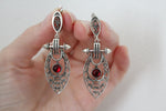 Earrings Sterling silver 925 filigree with red quartz Handmade Armenian