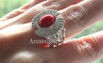 Earrings and ring Gilded Sterling silver 925 and natural pressed coral