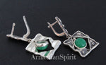 Earrings and ring sterling silver 925 Green jadeite gemstone