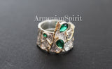 Earrings and ring Sterling silver 925 emerald green zircons
