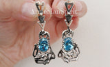 Ring Light blue zircon Silver 925 with panther elephants