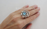 Ring Light blue zircon Silver 925 with panther elephants