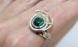 Green malachite jewelry se Earrings and ring Sterling silver 925 gold plated
