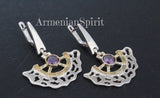 Jewelry set Earrings ring Gold and silver 925 Purple zircons