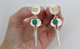 Earrings and ring Green chrysoprase Sterling SILVER 925 gold plated