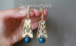 Earrings ring Blue chrysocolla Sterling SILVER 925 gold plated