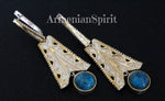 Earrings ring Blue chrysocolla Sterling SILVER 925 gold plated