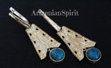Earrings ring Blue chrysocolla Sterling SILVER 925 gold plated