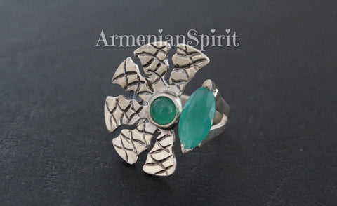 Ring Sterling silver 925 and natural chrysoprase