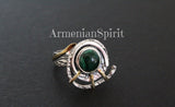 Green malachite jewelry se Earrings and ring Sterling silver 925 gold plated
