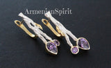 Jewelry set Gold and silver 925 Purple zircons Herbal ornament